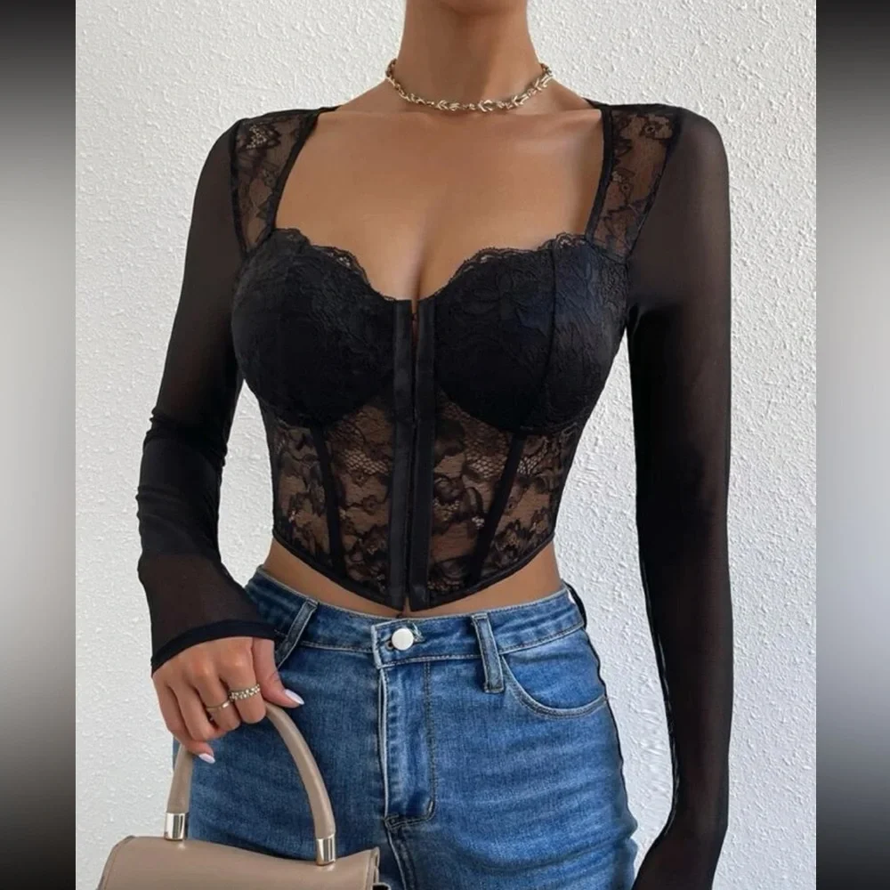 Boho lace bustier corset crop top